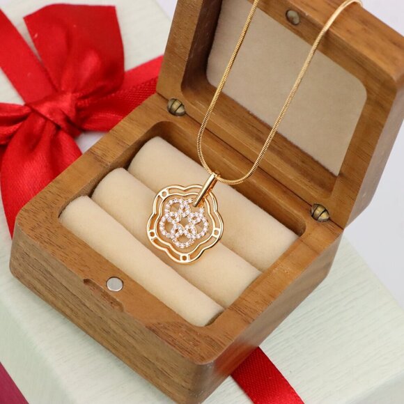 "Rose Gold Floral Geometric Pendant with Sparkling Stone Accents, XPPT1202 - Picture 13 of 13